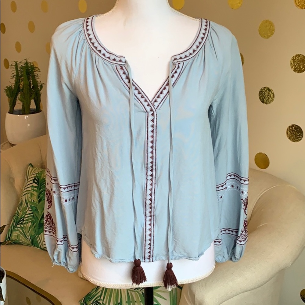 Blue Rain Boho Balloon Sleeve Top